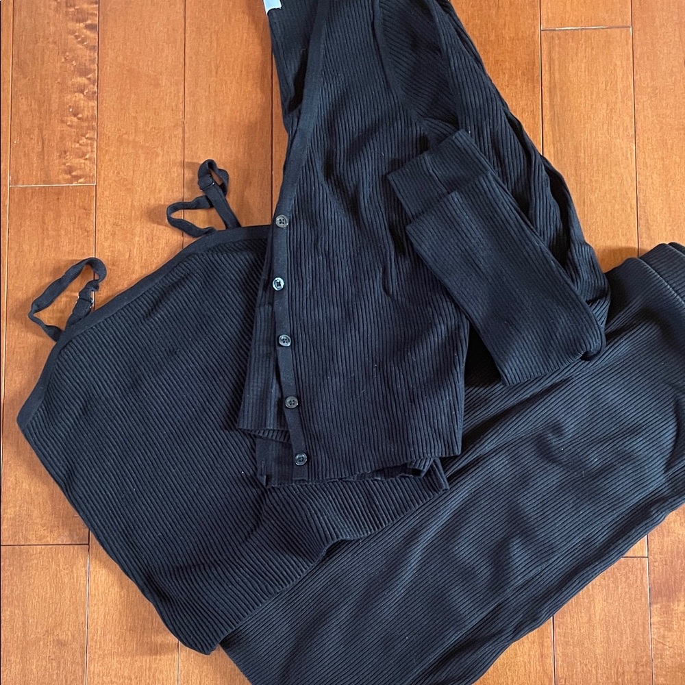 Old Navy Black Ribbed cami, cardigan and skirt set
